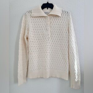 Liz Claiborne Womens Cable Knit Sweater Size L Ivory Cotton Blend Cottagecore‎